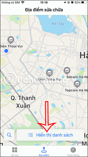 Hiển thị địa điểm sửa chữa iPhone