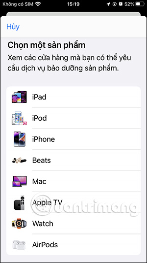 Chọn thiết bị Apple cần sửa