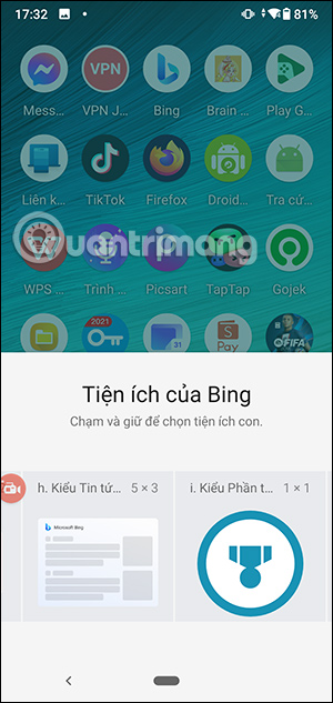 Chọn tiện ích Bing Chat AI Android