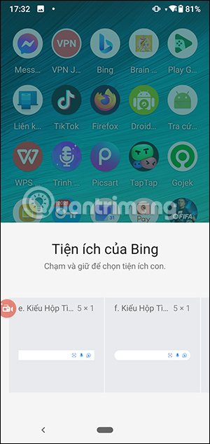 Kiểu tiện ích Bing Chat AI Android