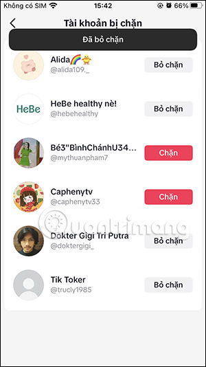 Bỏ chặn tài khoản TikTok