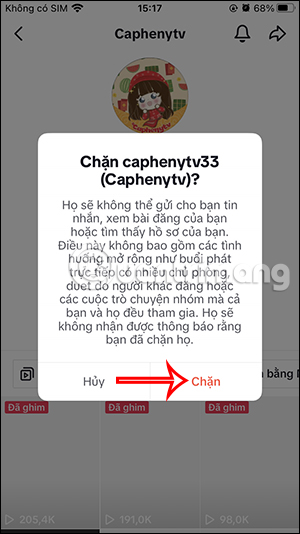 Đồng ý chặn tài khoản TikTok