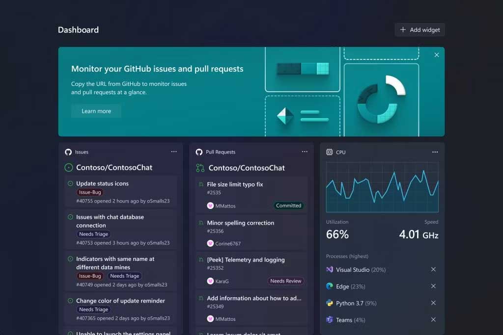 Bảng điều khiển Dev Home