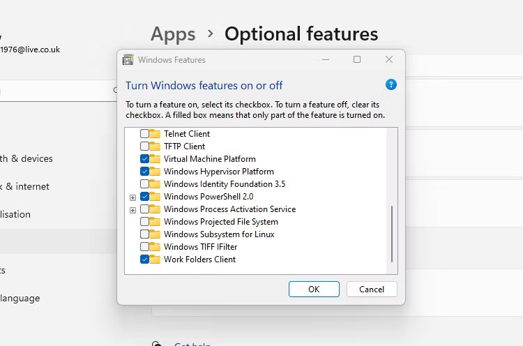 Xóa WSL trong bảng Windows Features