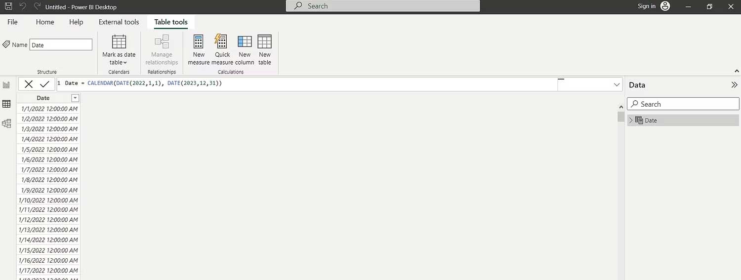 Tạo bảng ngày tháng