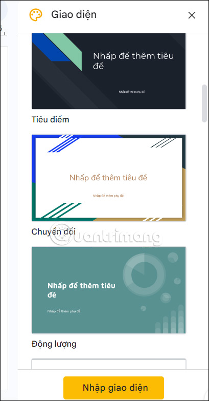 Chọn theme trong Google Slides