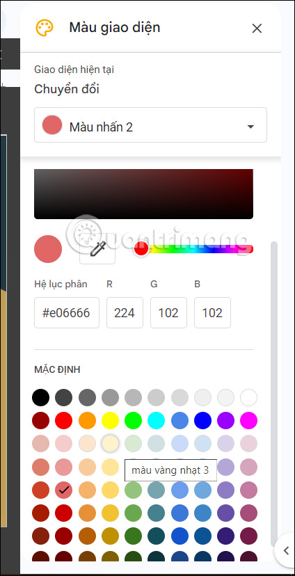 Bảng màu theme slide trong Google Slides