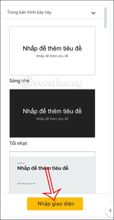 Nhập theme vào slide trong Google Slides