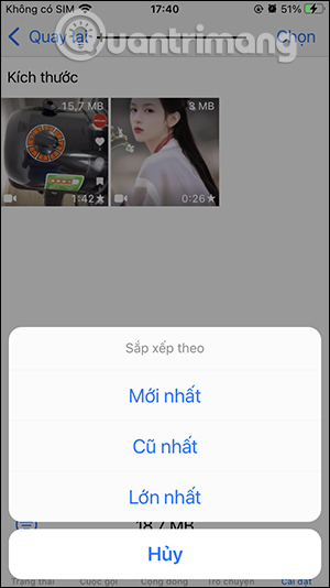 Tùy chọn lọc dữ liệu WhatsApp