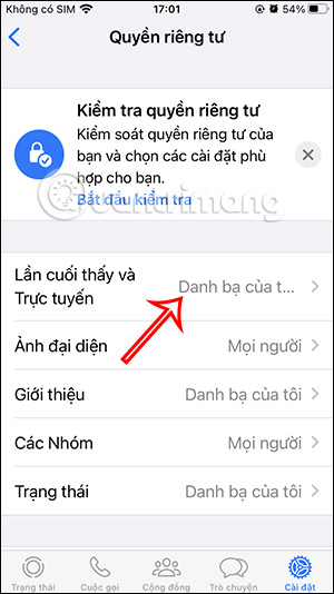 Chỉnh chế độ online WhatsApp