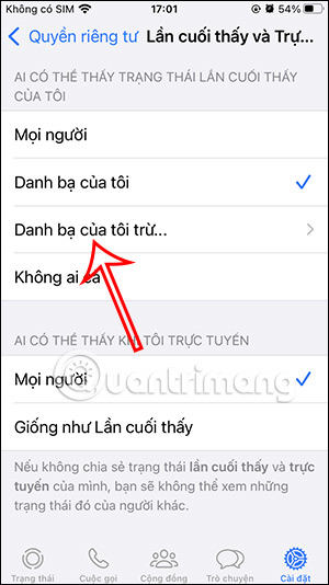 Chọn người ẩn online WhatsApp cụ thể