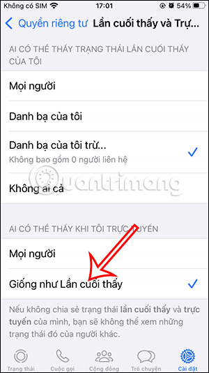 Chế độ online trên WhatsApp