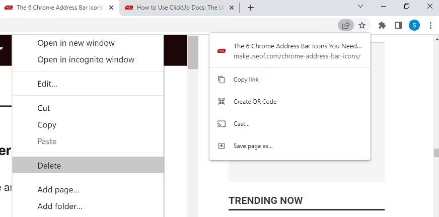 Biểu tượng chia sẻ trang trên Google Chrome