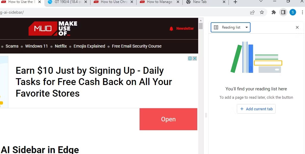 Bảng điều khiển bên Chrome