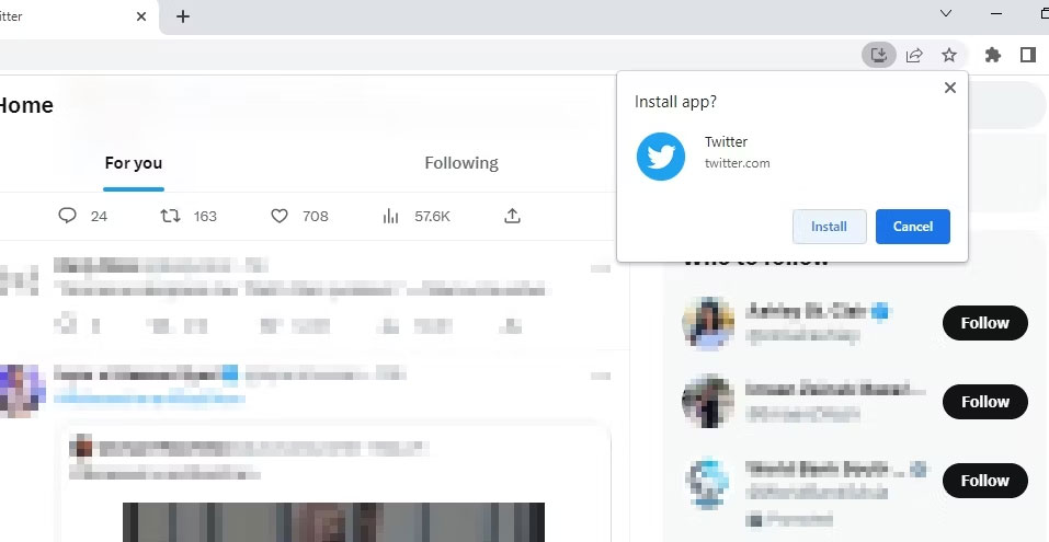 Biểu tượng cài đặt ứng dụng trên Chrome