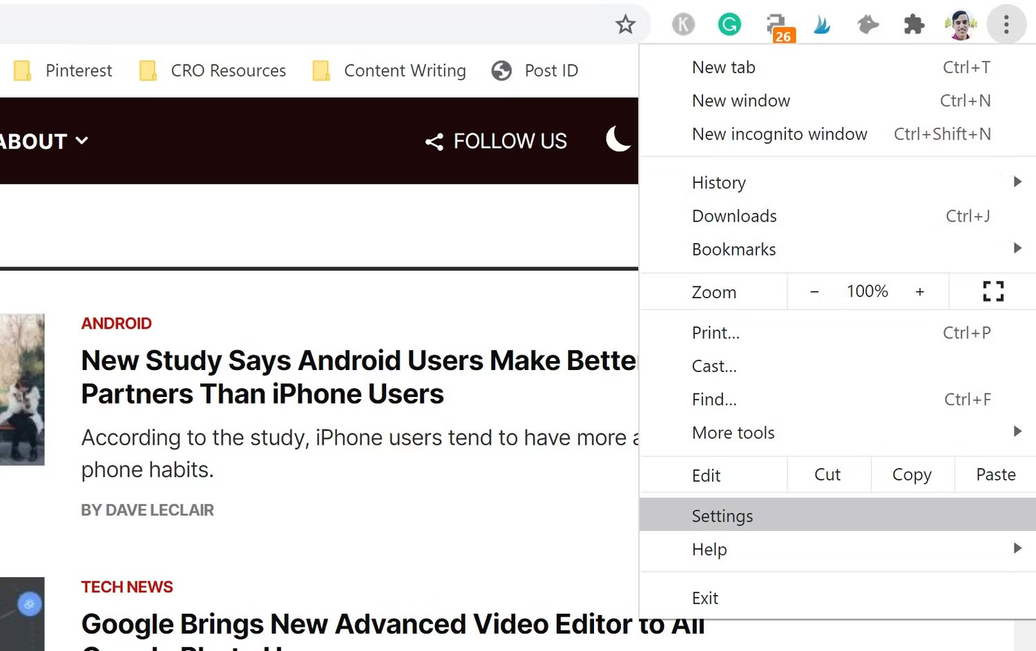 Tùy chọn cài đặt Google Chrome