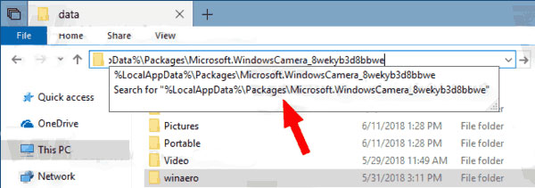Sao lưu thủ công cài đặt ứng dụng Camera trên Windows 10