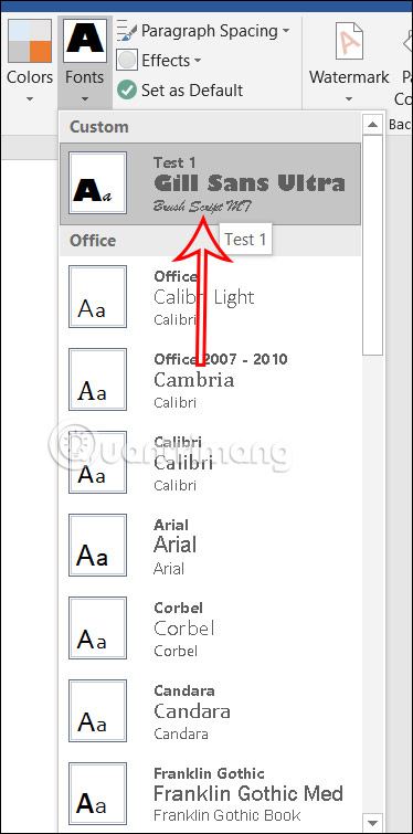 Chọn mẫu font đã tạo trong Word
