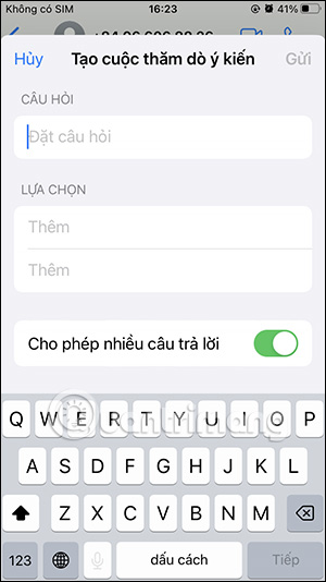 Giao diện điền bình chọn WhatsApp