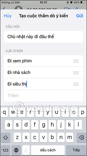 Điền phương án bình chọn