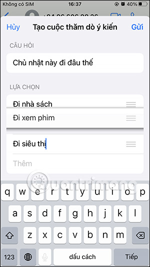 Thay đổi vị trí phương án