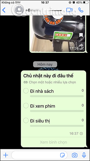Bảng bình chọn WhatsApp