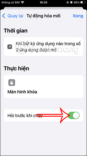 Tắt hỏi trước khi chạy tác vụ iPhone