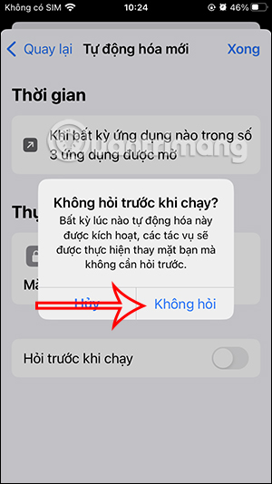 Không hỏi chạy tác vụ iPhone