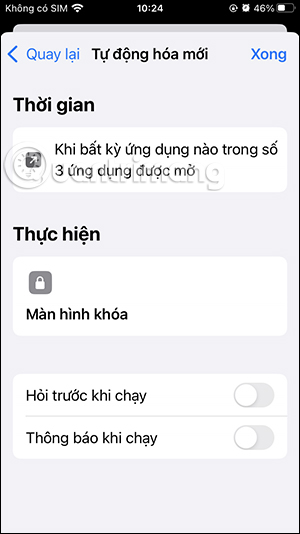 Tác vụ cho ứng dụng thiết lập