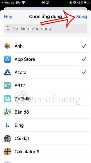 Chọn ứng dụng khóa bằng mật khẩu