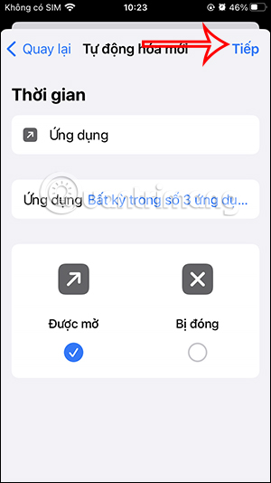 Chọn mở ứng dụng