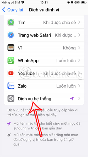 Dịch vụ hệ thống trên iPhone
