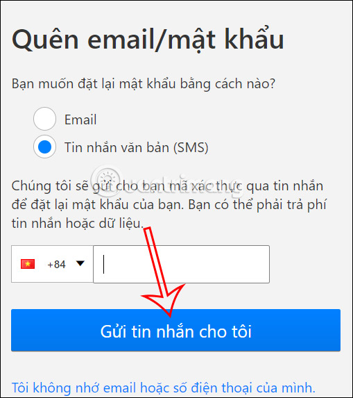 Điền số điện thoại khôi phục mật khẩu Netflix