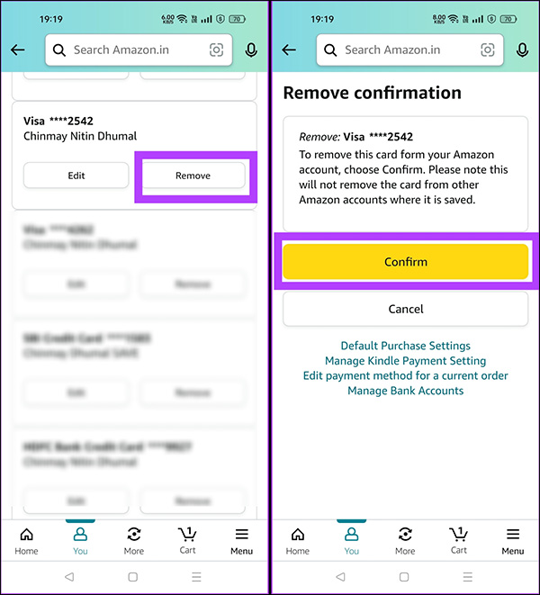Xóa thẻ thành toán trên Amazon 