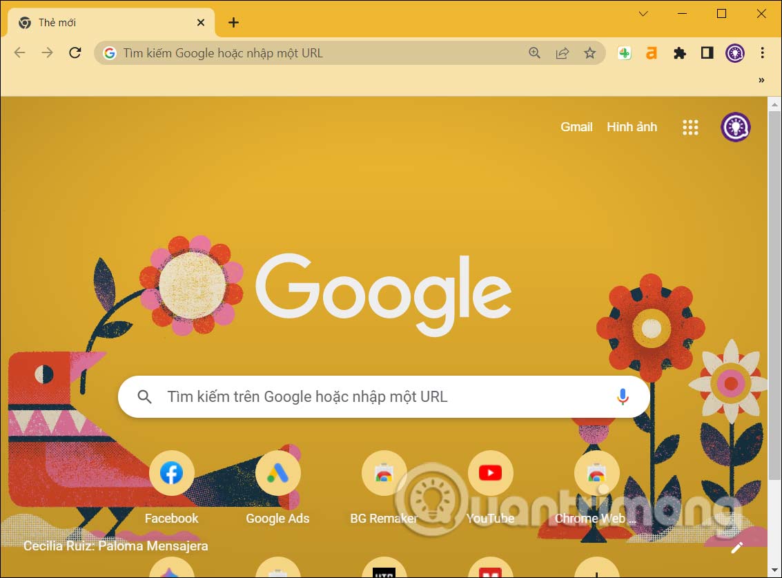 Giao diện trên Google Chrome