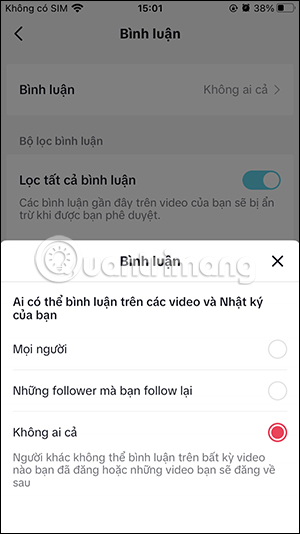 Chỉnh chế độ bình luận video TikTok