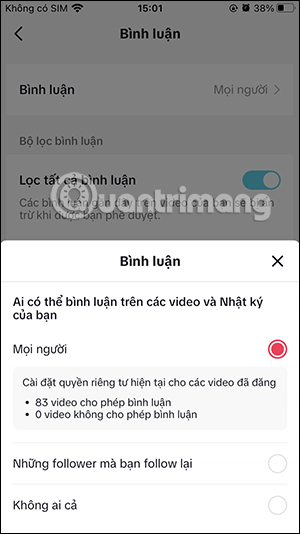 Bình luận Công khai video TikTok