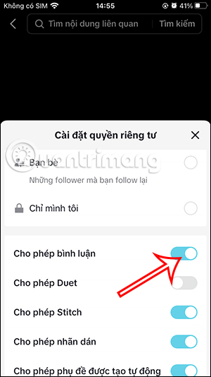 Cho phép bình luận video TikTok