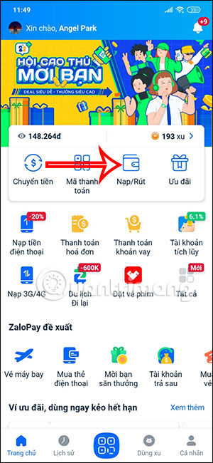 Nạp rút tiền trên ZaloPay