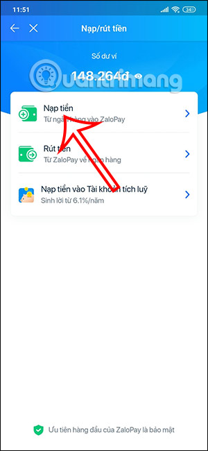 Nạp tiền trên ZaloPay