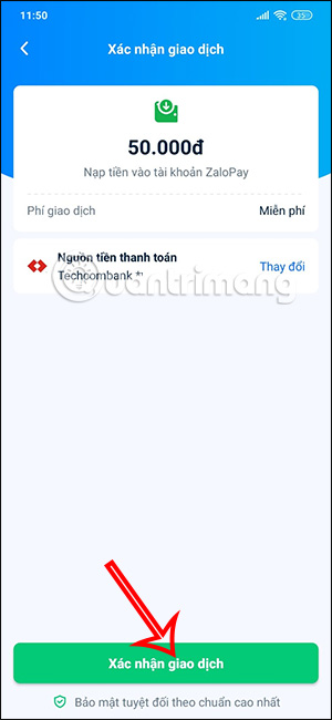 Xác nhận giao dịch trên ZaloPay
