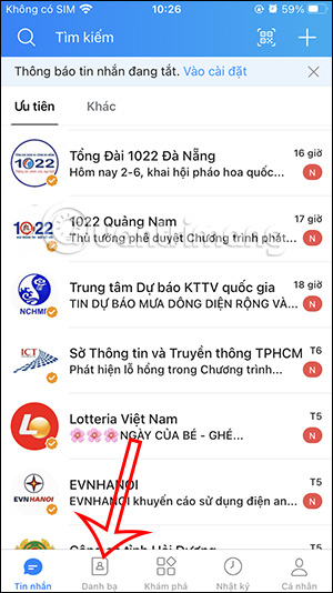 Danh bạ trên Zalo