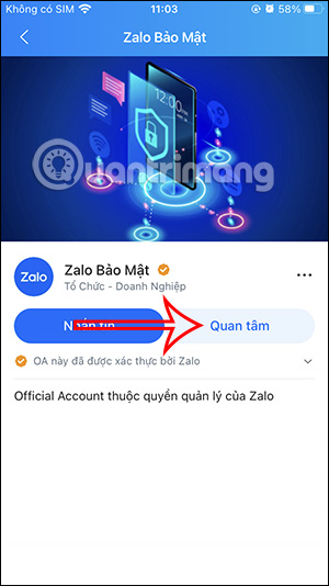 Quan tâm tài khoản Zalo OA