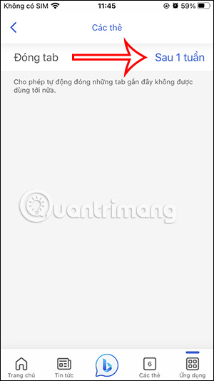 Thời gian đóng tab trên Bing AI tự động