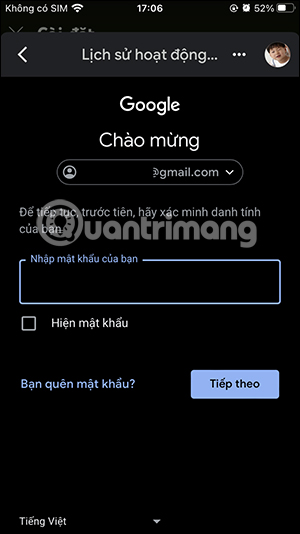 Nhập mật khẩu YouTube