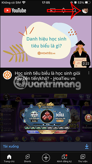 Giao diện ứng dụng YouTube