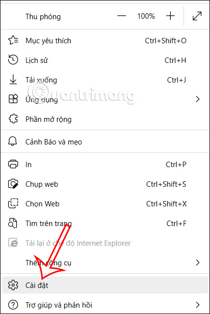 Cài đặt trên trình duyệt Edge 