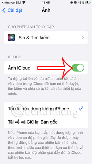 Tắt Ảnh iCloud