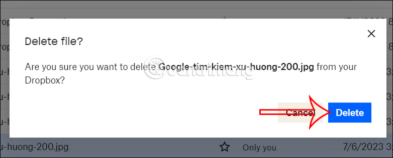 Đồng ý xóa tập tin trên Dropbox