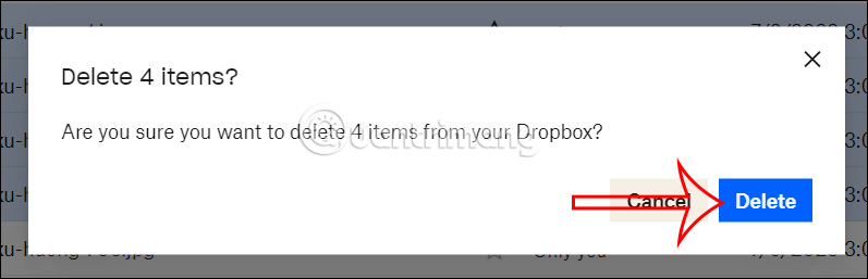 Đồng ý xóa nhiều tập tin trên Dropbox
